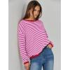 imageANRABESS Womens Sweaters Striped Color Block Long Sleeve Crewneck Casual Loose Knitted Pullover Shirts 2025 Fall Trendy TopsRed White Pink