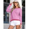 imageANRABESS Womens Sweaters Striped Color Block Long Sleeve Crewneck Casual Loose Knitted Pullover Shirts 2025 Fall Trendy TopsRed White Pink
