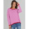imageANRABESS Womens Sweaters Striped Color Block Long Sleeve Crewneck Casual Loose Knitted Pullover Shirts 2025 Fall Trendy TopsRed White Pink