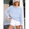 imageANRABESS Womens Sweaters Striped Color Block Long Sleeve Crewneck Casual Loose Knitted Pullover Shirts 2025 Fall Trendy TopsWhite Blue