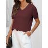 imageANRABESS Womens Wool Blend Tops Short Sleeve V Neck Soft Business Dressy Casual Pullover Sweater 2025 Trendy OutfitsDark Red