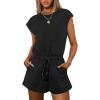 imageANRABESS Rompers for Women Summer 2025 Casual Cap Sleeve Crewneck Drawstring One Piece Jumpsuit Outfits with PocketsBlack