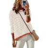 imageANRABESS Womens Sweaters Striped Color Block Long Sleeve Crewneck Casual Loose Knitted Pullover Shirts 2025 Fall Trendy TopsApricot White Orange