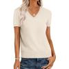 imageANRABESS Womens Wool Blend Tops Short Sleeve V Neck Soft Business Dressy Casual Pullover Sweater 2025 Trendy OutfitsBeige