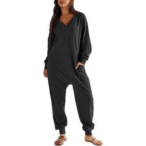 imageANRABESS Jumpsuits for Women 2024 Fall Long Sleeve Casual Loose Fit Romper Lounge One Piece Pajamas Outfits JumperBlack