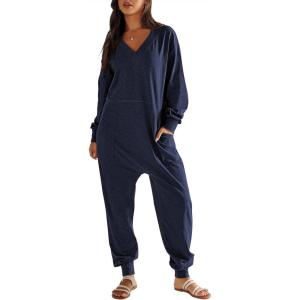 imageANRABESS Jumpsuits for Women 2024 Fall Long Sleeve Casual Loose Fit Romper Lounge One Piece Pajamas Outfits JumperDeep Blue