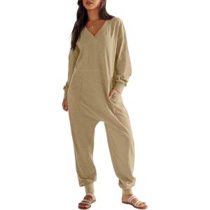 imageANRABESS Jumpsuits for Women 2024 Fall Long Sleeve Casual Loose Fit Romper Lounge One Piece Pajamas Outfits JumperKhaki
