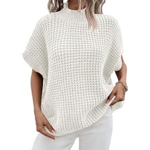 imageANRABESS Womens Oversized Short Batwing Sleeve Sweater Mock Neck Casual 2024 Summer Fall Knit Sleeveless Pullover Vest TopsWhite