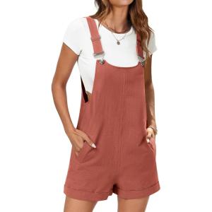 imageANRABESS Womens Short Overalls Summer Adjustable Strap Loose Fit Bib Shortalls Romper Travel Vacation ClothesRust
