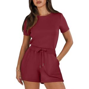 imageANRABESS Womens Summer Casual Dressy Short Sleeve Tshirt One Piece Rompers Jumpsuit Beach Travel Vacation Outfits 2025Burgundy