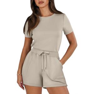 imageANRABESS Womens Summer Casual Dressy Short Sleeve Tshirt One Piece Rompers Jumpsuit Beach Travel Vacation Outfits 2025Light Khaki