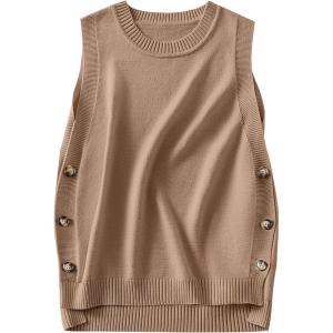 imageANRABESS Womens Sweater Vest Summer Sleeveless Crewneck Ribbed Knit Side Button Pullover Tank Tops 2025 OutfitsBrown