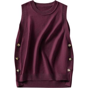imageANRABESS Womens Sweater Vest Summer Sleeveless Crewneck Ribbed Knit Side Button Pullover Tank Tops 2025 OutfitsBurgundy