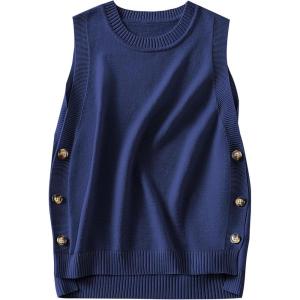 imageANRABESS Womens Sweater Vest Summer Sleeveless Crewneck Ribbed Knit Side Button Pullover Tank Tops 2025 OutfitsNavy Blue