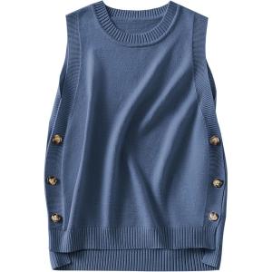 imageANRABESS Womens Sweater Vest Summer Sleeveless Crewneck Ribbed Knit Side Button Pullover Tank Tops 2025 OutfitsSteel Blue