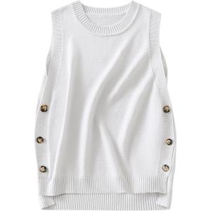 imageANRABESS Womens Sweater Vest Summer Sleeveless Crewneck Ribbed Knit Side Button Pullover Tank Tops 2025 OutfitsWhite