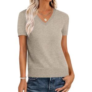 imageANRABESS Womens Wool Blend Tops Short Sleeve V Neck Soft Business Dressy Casual Pullover Sweater 2025 Trendy OutfitsAlmond