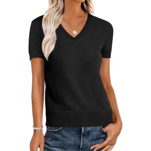 imageANRABESS Womens Wool Blend Tops Short Sleeve V Neck Soft Business Dressy Casual Pullover Sweater 2025 Trendy OutfitsBlack