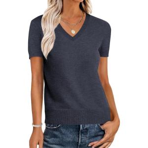 imageANRABESS Womens Wool Blend Tops Short Sleeve V Neck Soft Business Dressy Casual Pullover Sweater 2025 Trendy OutfitsDark Gray