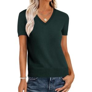 imageANRABESS Womens Wool Blend Tops Short Sleeve V Neck Soft Business Dressy Casual Pullover Sweater 2025 Trendy OutfitsDark Green