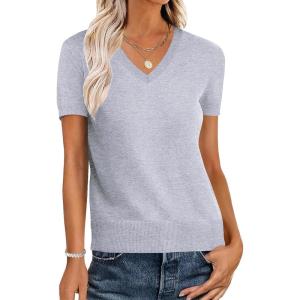 imageANRABESS Womens Wool Blend Tops Short Sleeve V Neck Soft Business Dressy Casual Pullover Sweater 2025 Trendy OutfitsGray