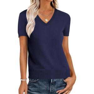 imageANRABESS Womens Wool Blend Tops Short Sleeve V Neck Soft Business Dressy Casual Pullover Sweater 2025 Trendy OutfitsNavy Blue