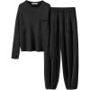 imageANRABESS Womens Two Piece Outfits Long Sleeve Knit Top Fall Sweater Set Oversized Pants Tracksuit Lounge SetsBlack