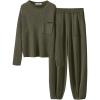 imageANRABESS Womens Two Piece Outfits Long Sleeve Knit Top Fall Sweater Set Oversized Pants Tracksuit Lounge SetsDeep Army Green