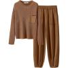 imageANRABESS Womens Two Piece Outfits Long Sleeve Knit Top Fall Sweater Set Oversized Pants Tracksuit Lounge SetsDeep Brown