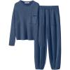 imageANRABESS Womens Two Piece Outfits Long Sleeve Knit Top Fall Sweater Set Oversized Pants Tracksuit Lounge SetsIndigo