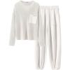 imageANRABESS Womens Two Piece Outfits Long Sleeve Knit Top Fall Sweater Set Oversized Pants Tracksuit Lounge SetsWhite