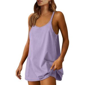 imageANRABESS Women Athletic Dress Summer Tennis Workout Active Sports Mini Romper Dress Built in Shorts Travel Vacation ClothesLight Purple