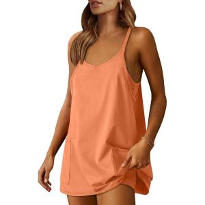 imageANRABESS Women Athletic Dress Summer Tennis Workout Active Sports Mini Romper Dress Built in Shorts Travel Vacation ClothesOrange