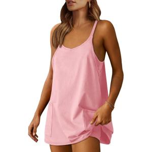 imageANRABESS Women Athletic Dress Summer Tennis Workout Active Sports Mini Romper Dress Built in Shorts Travel Vacation ClothesPink