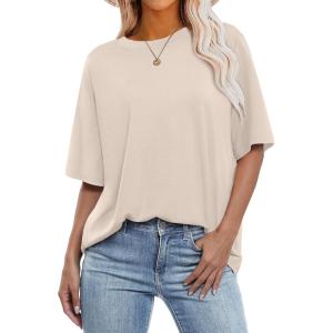 imageANRABESS Womens Oversized T Shirts Short Sleeve Crewneck Tops Casual Loose Basic Tee Shirts 2025 Summer Trendy OutfitsAlmond