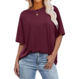 imageANRABESS Womens Oversized T Shirts Short Sleeve Crewneck Tops Casual Loose Basic Tee Shirts 2025 Summer Trendy OutfitsDark Red