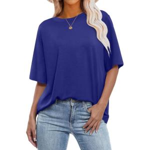 imageANRABESS Womens Oversized T Shirts Short Sleeve Crewneck Tops Casual Loose Basic Tee Shirts 2025 Summer Trendy OutfitsRoyal Blue