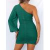 imageANRABESS Women One Shoulder Ruched Bodycon Mini Dress Puff Long Sleeve Sexy Cocktail Party Formal Wedding Guest Short DressGreen