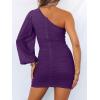 imageANRABESS Women One Shoulder Ruched Bodycon Mini Dress Puff Long Sleeve Sexy Cocktail Party Formal Wedding Guest Short DressPurple