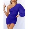 imageANRABESS Women One Shoulder Ruched Bodycon Mini Dress Puff Long Sleeve Sexy Cocktail Party Formal Wedding Guest Short DressRoyal Blue