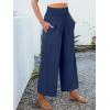 imageANRABESS Womens Pants Wide Leg High Waisted Palazzo Pants Summer Flowy Beach Lounge Casual Trousers with PocketsNavy Blue