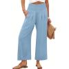 imageANRABESS Womens Pants Wide Leg High Waisted Palazzo Pants Summer Flowy Beach Lounge Casual Trousers with PocketsSky