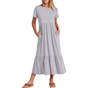 imageANRABESS Womens 2025 Summer Casual Maxi Dress A line Tiered Flowy Short Sleeve Crewneck T Shirt Beach Travel Long DressesLight Gray
