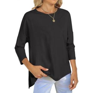 imageANRABESS Womens 34 Length Sleeve Tops Loose Fit Tunic Shirts Oversized Spring Summer Casual Crew Neck Basic Boxy TeeBlack