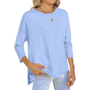 imageANRABESS Womens 34 Length Sleeve Tops Loose Fit Tunic Shirts Oversized Spring Summer Casual Crew Neck Basic Boxy TeeBlue