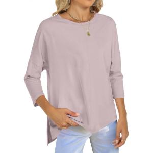 imageANRABESS Womens 34 Length Sleeve Tops Loose Fit Tunic Shirts Oversized Spring Summer Casual Crew Neck Basic Boxy TeeRed Apricot