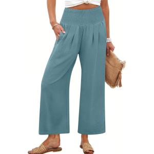 imageANRABESS Womens Pants Wide Leg High Waisted Palazzo Pants Summer Flowy Beach Lounge Casual Trousers with PocketsLake