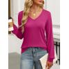 imageANRABESS Womens Long Sleeve Shirts Casual Loose V Neck Basic Tees Tops 2025 Fall TShirt OutfitsHot Pink