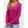 imageANRABESS Womens Long Sleeve Shirts Casual Loose V Neck Basic Tees Tops 2025 Fall TShirt OutfitsHot Pink