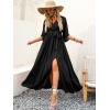 imageANRABESS Womens Summer Loose Boho Flowy Wrap V Neck 34 Sleeve Floral Print Slit Beach Wedding Guest Long Maxi DressesBlack